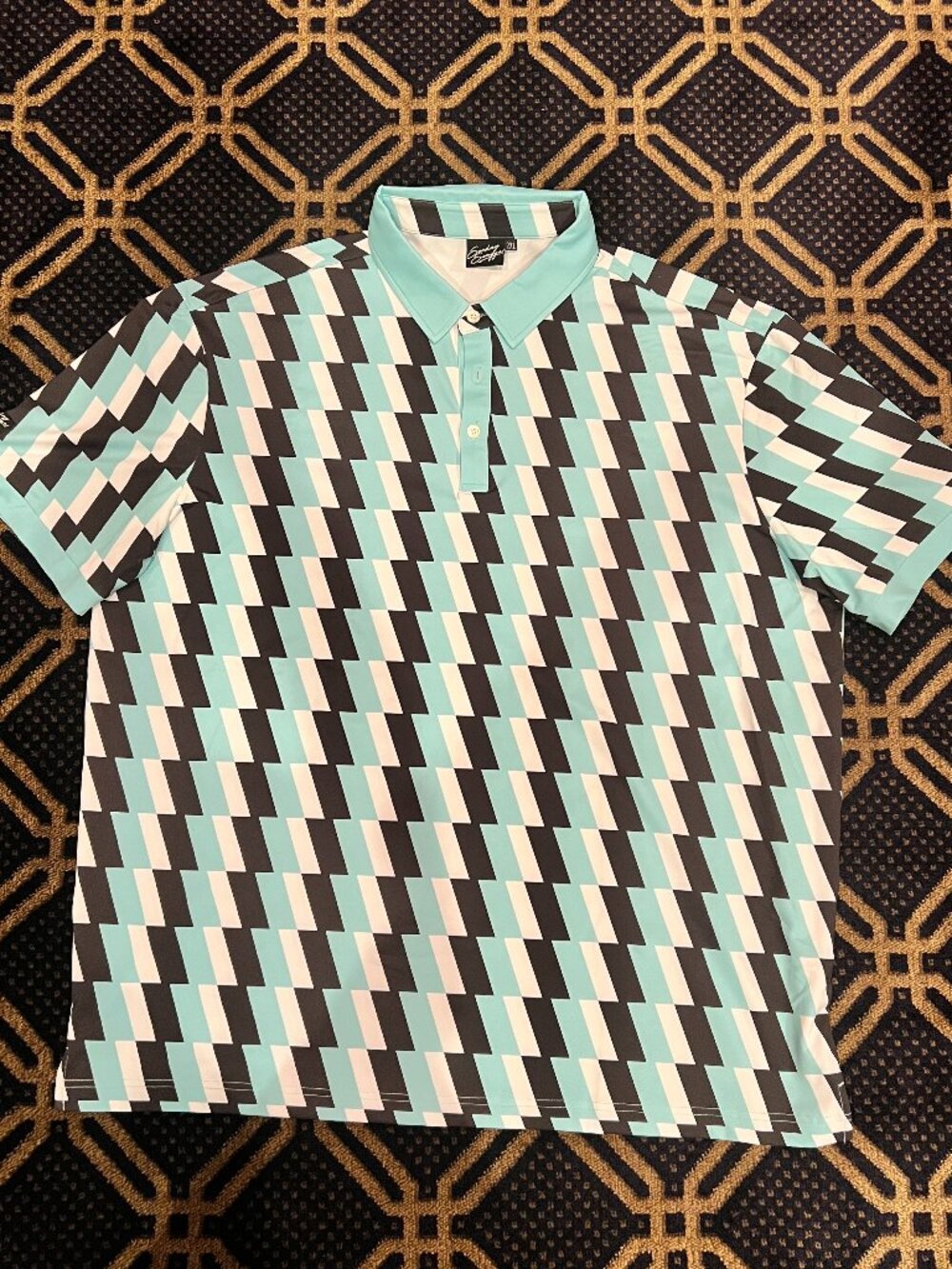 Sunday Swagger Men’s 2XL Golf Polo Aqua Black Chevron Performance Shirt